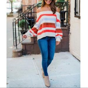 Pink Lily striped off-the-shoulder sweater
